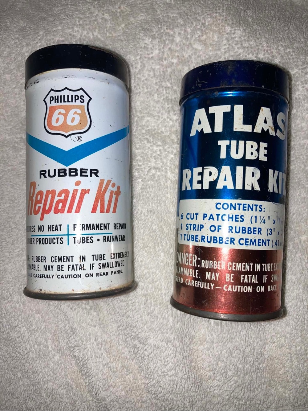 Vintage ATLAS and PHILLIPS 66 Tube Repair Kits Metal Cans & Contents Man’s Garag